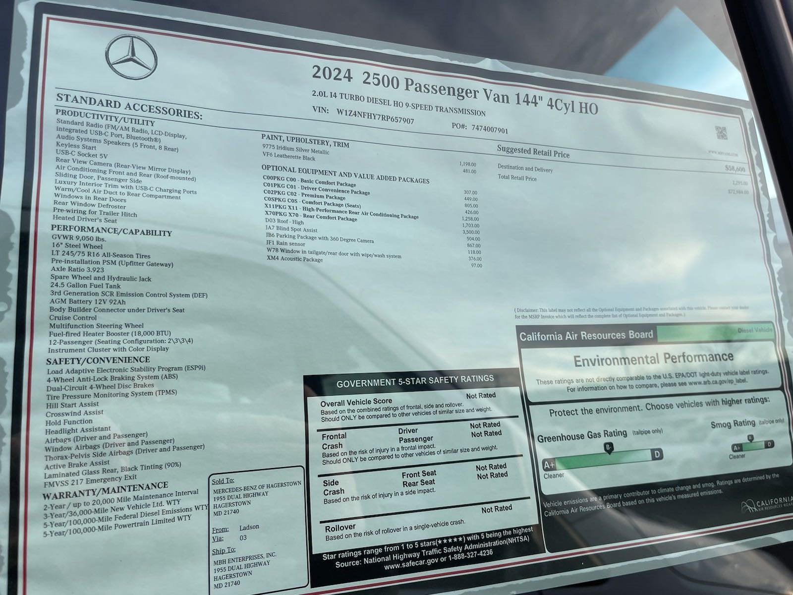2024 Mercedes-Benz Sprinter Passenger Van 2500 Standard Roof I4 Diesel HO 144 RWD